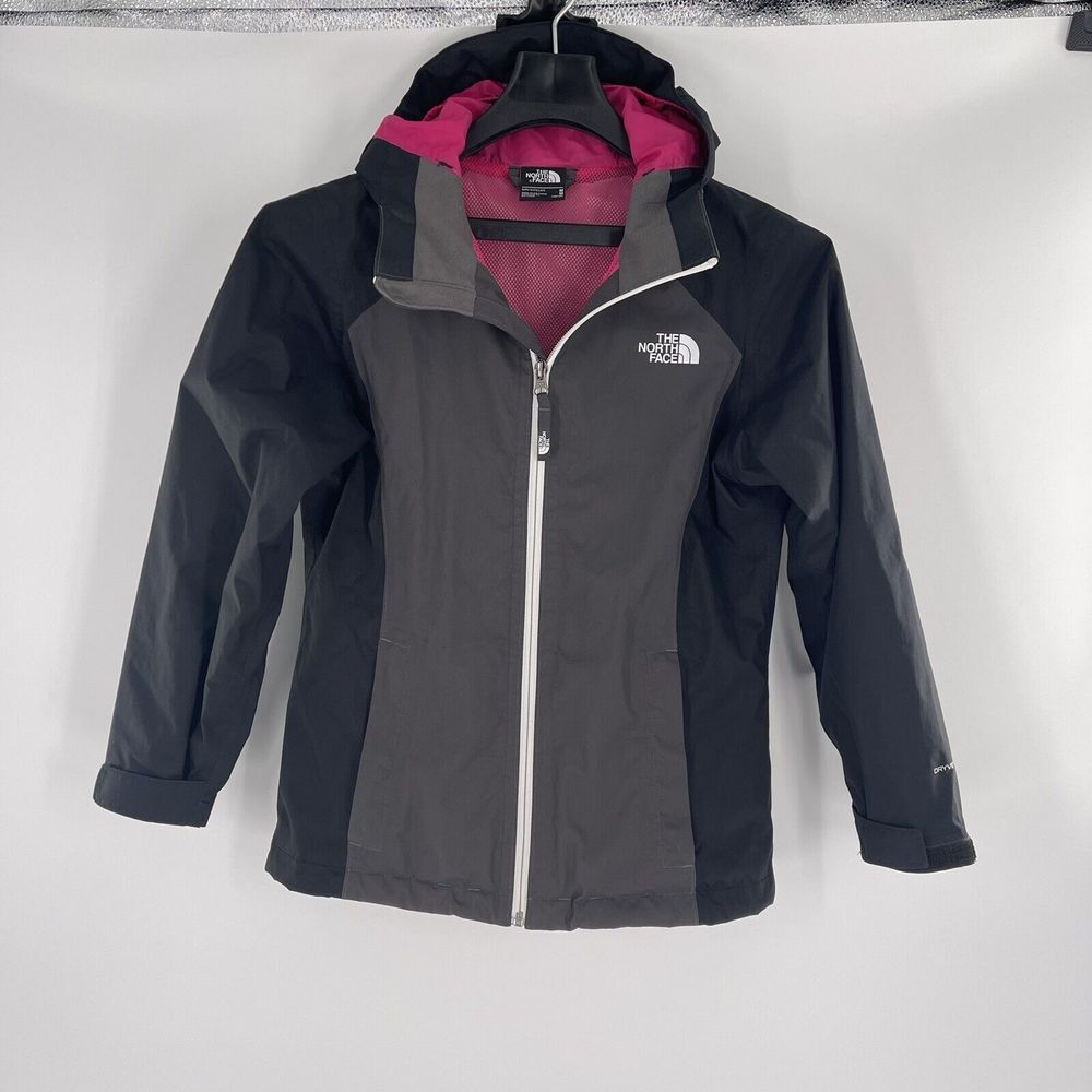 The‎ North Face DryVent Rain Jacket Girls Med 10/12 Black Grey Pink Hooded Shell